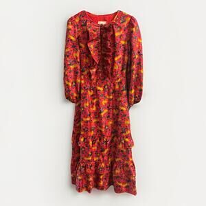 J. Crew Collection Red 100% Silk Leopard Botanical Ruffle Tiered Dress Sz 00
